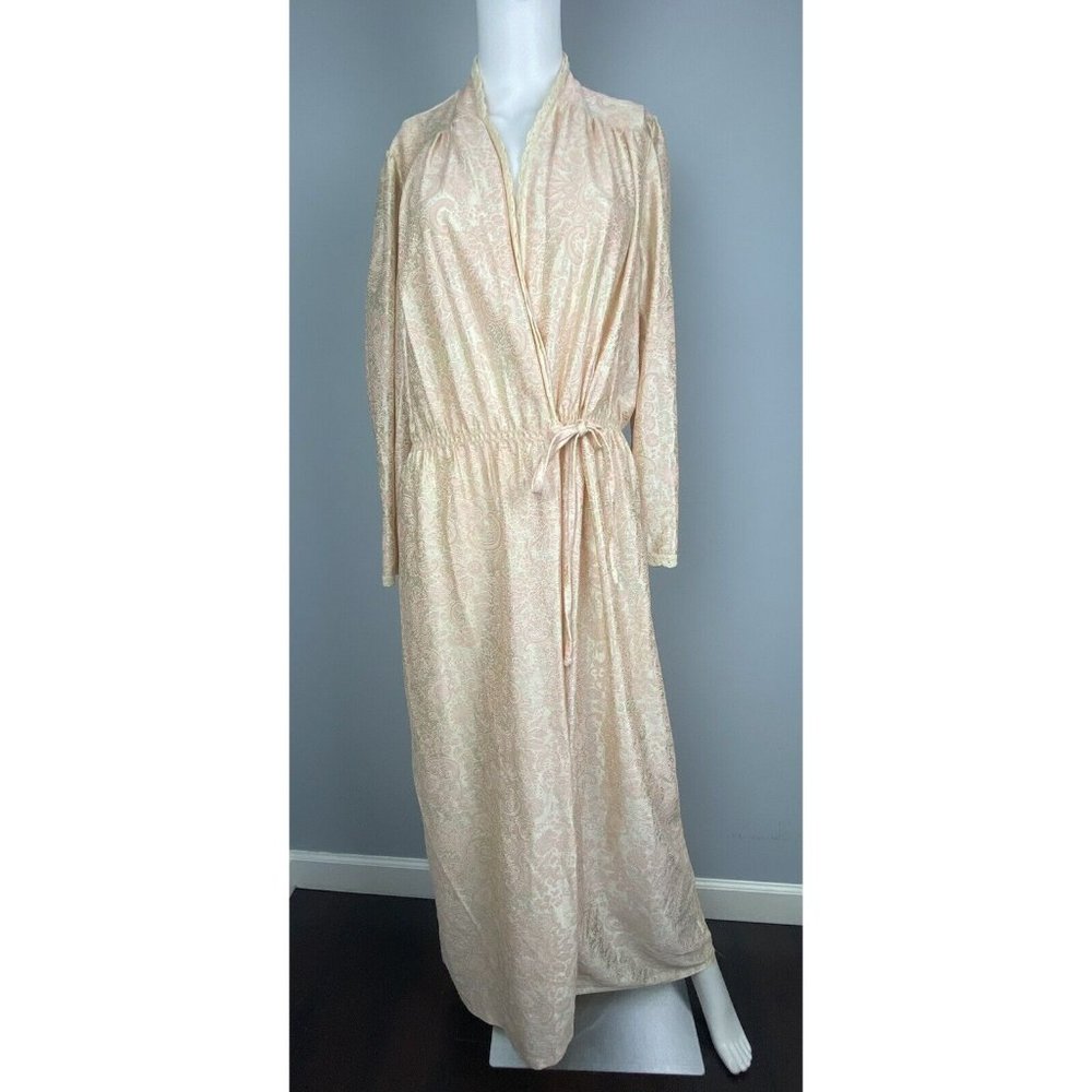 Vintage Danielle Paisley Print Robe Peignoir Medium Pink Nightgown Nylon‎